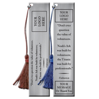 Custom Pewter Bookmark With Quote"The Value Of Volunteers"